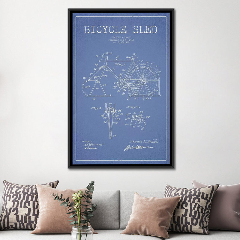 « francis x. frank bicycle bicycle, croquis », impression sur toile en bleu ciel, H 48 po x l 32 po x P 1,5 po, Pas de tapis