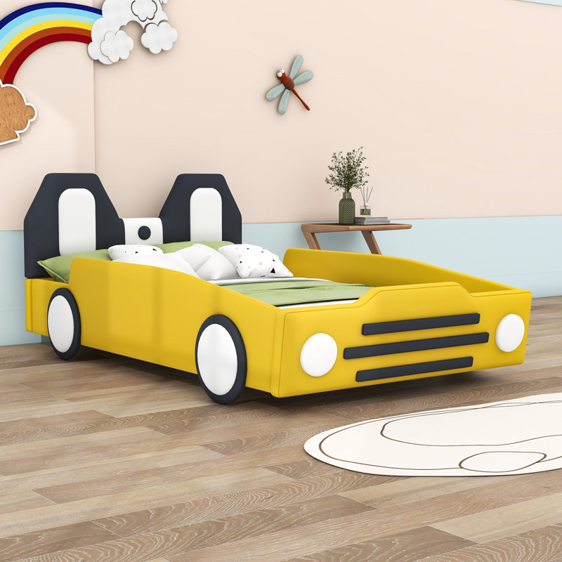Lit plateforme tapissier Livnat, Jaune