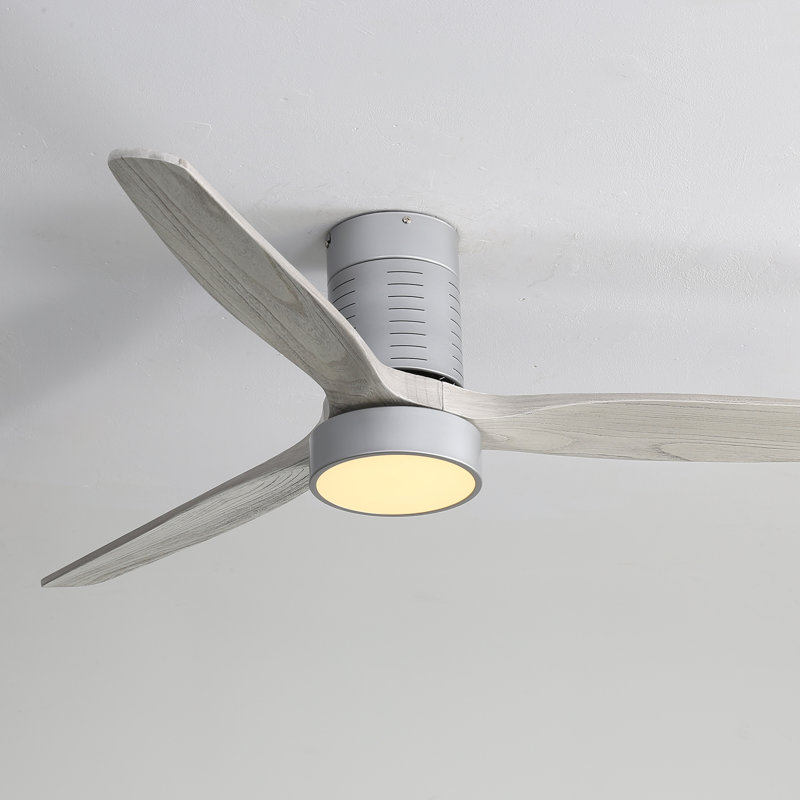 Silver Gray 52'' Solid Wood 3-Blade LED Ceiling Fan with Remote