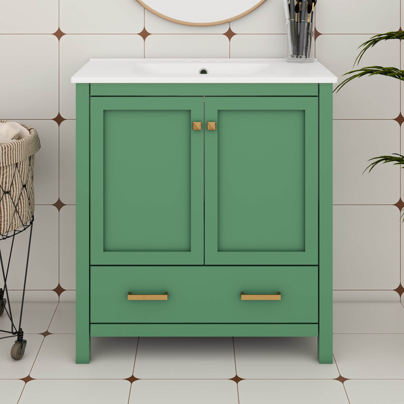 Meuble-lavabo de 30 po avec lavabo simple, lavabo sous le comptoir, armoire de rangement pour la salle de bain avec 2 portes et un tiroir, fermeture en douceur