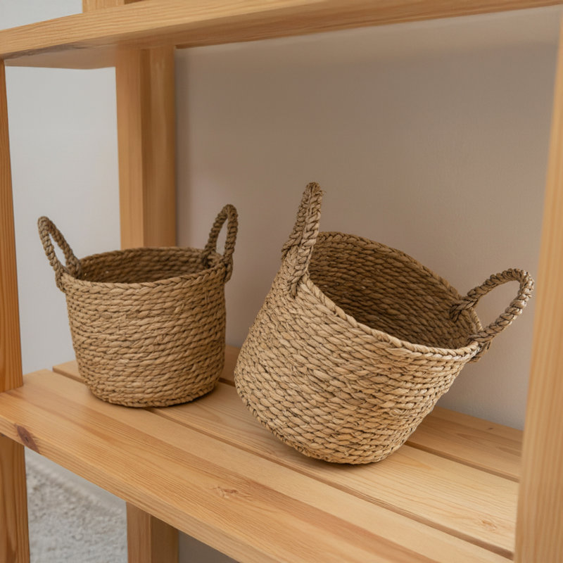 Haight 2Pc Vienne Round Water Hyacinth Basket W/ Handle Natural