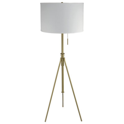 Brushed Gold Adjustable Tripod Floor Lamp, 58-72 Inch Height Mid-Century Modern Floor Lamp with White Linen Drum Shade for Living Room & Bedroom