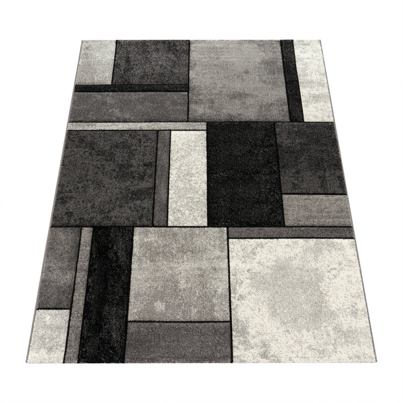 Furlon Abstract Machine Woven Polypropylene in Gray/White, Rectangle 5'3" x 7'7"