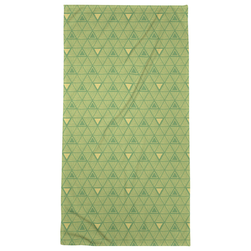 Serviette de plage classique à motif de triangles dessinés à la main, Vert/jaune