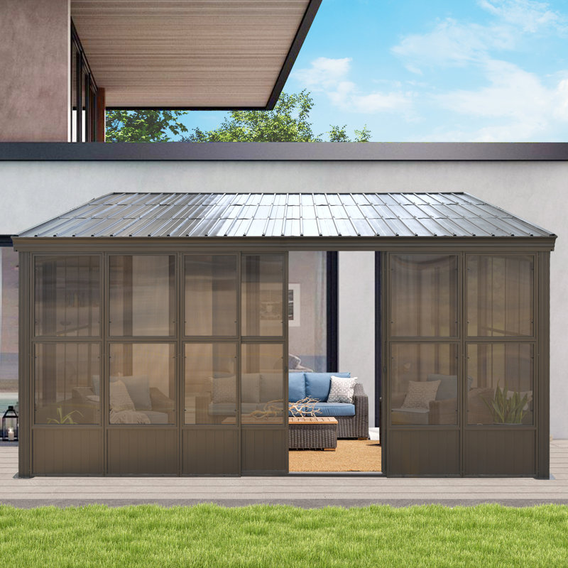 16 Ft. W x 12 Ft. D Aluminum Patio Gazebo Wall-Mounted Solarium