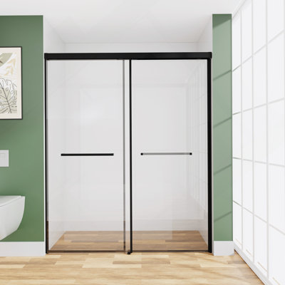 60 po X P 72 po H Porte de douche coulissante en verre semi-sans cadre Verre trempé transparent, noir mat