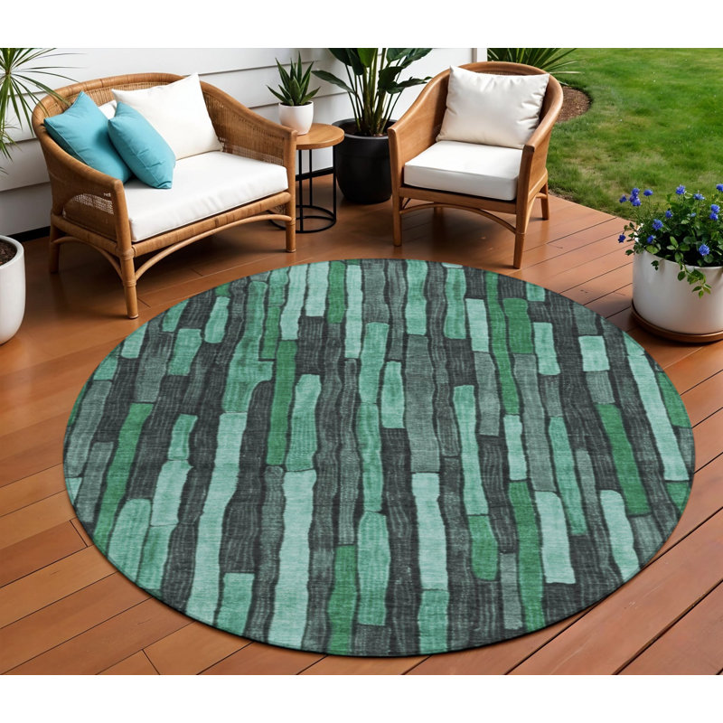 Tapis intérieur lavable rayé bleu sarcelle et émeraude 8 pi