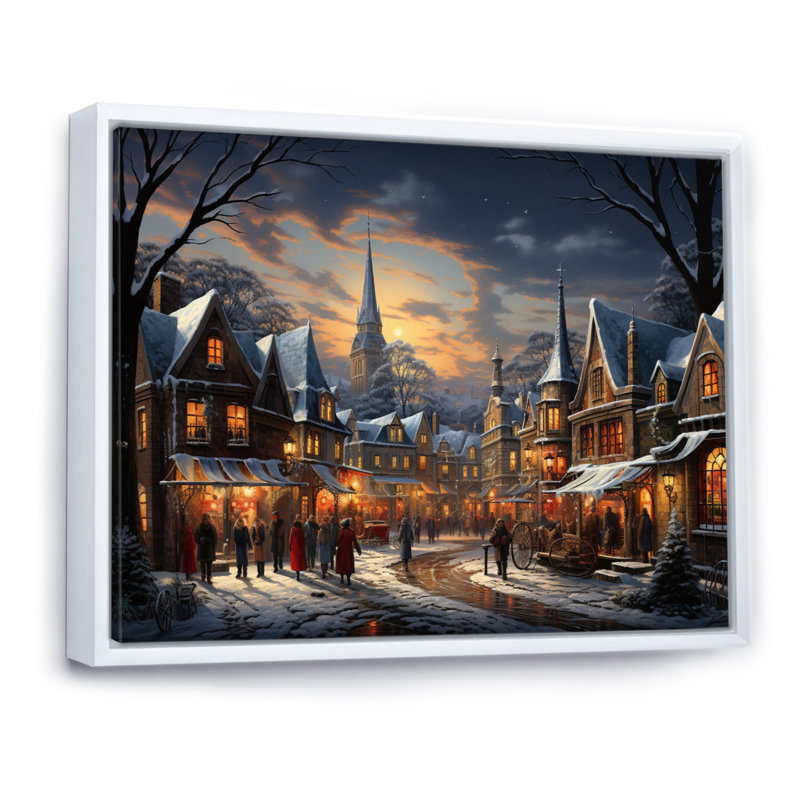 «Winter Village Carnival III», impression d'art mural, H 30 po x l 40 po x P 1,5 po, Cadre flottant blanc