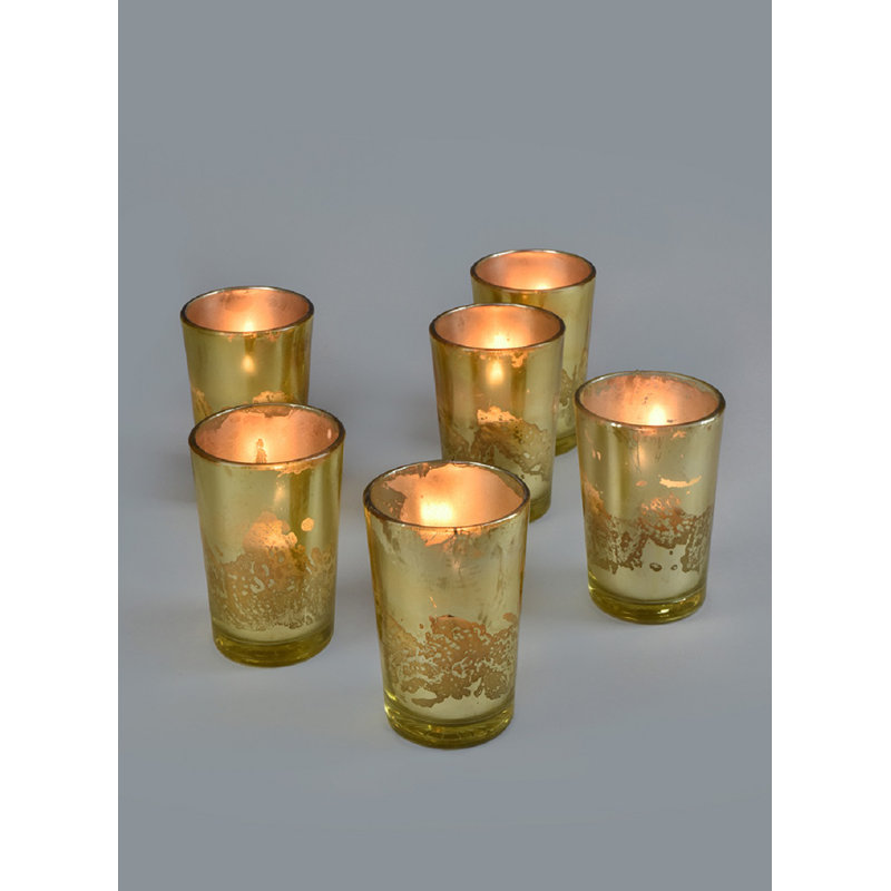 Ensemble de votives en verre 6 pièces préremplies, Or