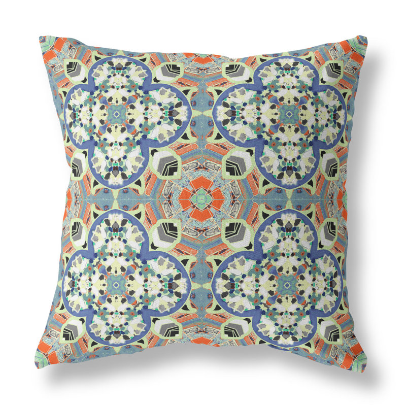 Housse de coussin carré et insert, 18" x 18", Bleu / crème / orange
