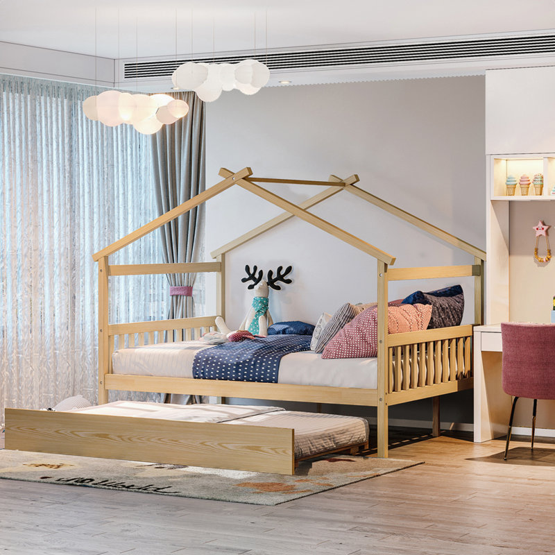 Lit plateforme avec lit gigogne Stroudsburg, Naturel