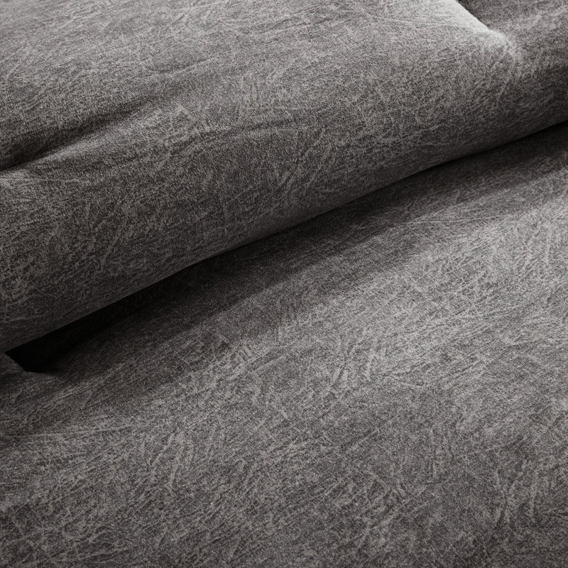 7 Piece Comforter Queen Grey Faux Suede - Lodge Cabin Decor With Buttons Fill Silky Decorative Pillows Soft Enchanting Style