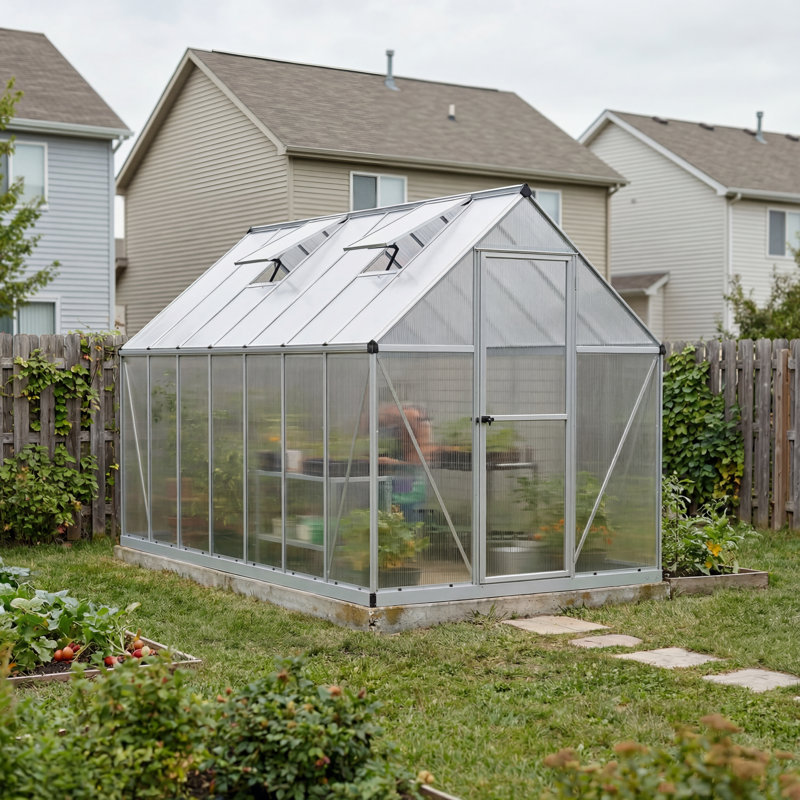 Palram - Canopia Mythos Walk-In Hobby Twin Wall Polycarbonate Aluminum Frame Greenhouse Kit with Roof Vent, Silver