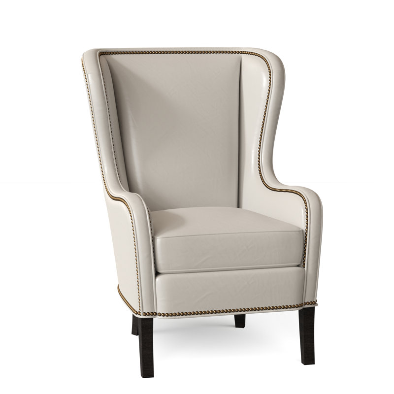 Aurora Leather Wingback Chair, Aline Fumo Genuine Leather, Cobblestone, French Natural