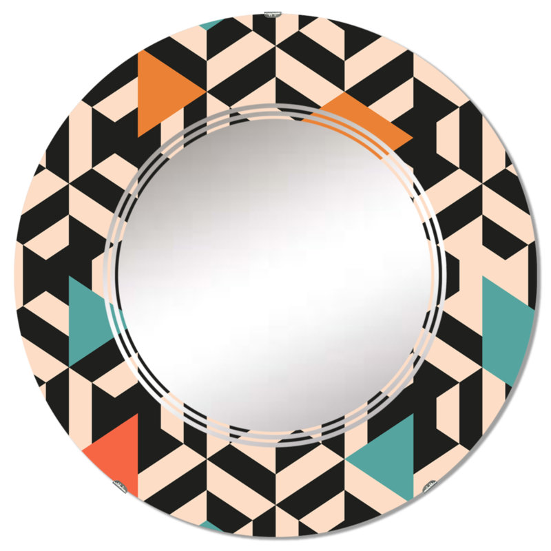 Éléments géométriques rétro multicolores II - miroir mural à motif rond, 24 po x 24 po