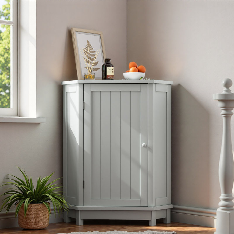 Armoire de salle de bain d'angle avec tablette réglable, Gris