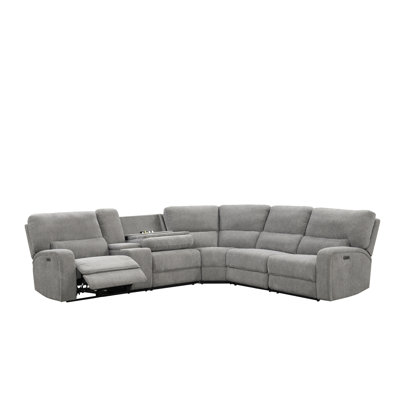 Antonio 114" Wide Light Gray Chenille Fabric Power Reclining Sectional With Power Headrest