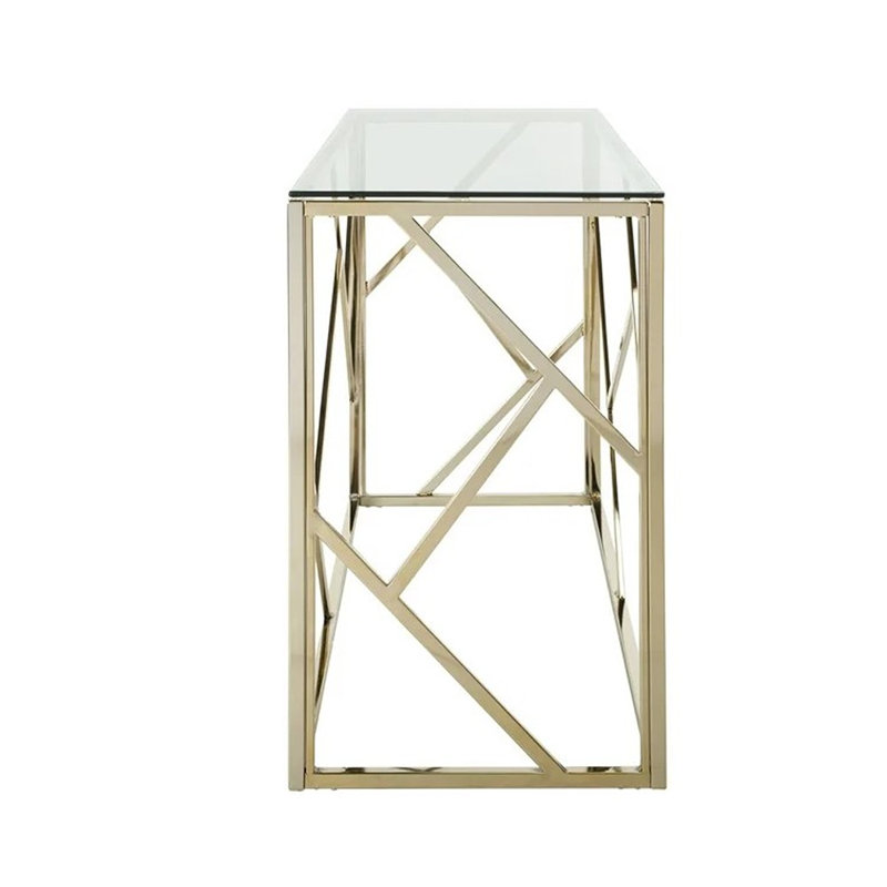 Namiko 48" Silver Rectangular Glass & Brass Console Table