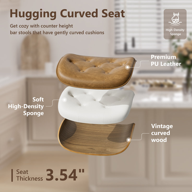 Laquasha Swivel 24'' Counter Stool, White, 2