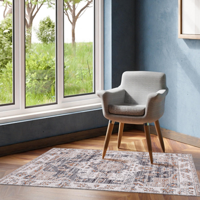 Tapis imprimé bohème 27 po x 45 po Boho pour salon, lavable à la machine - gris rouille multi