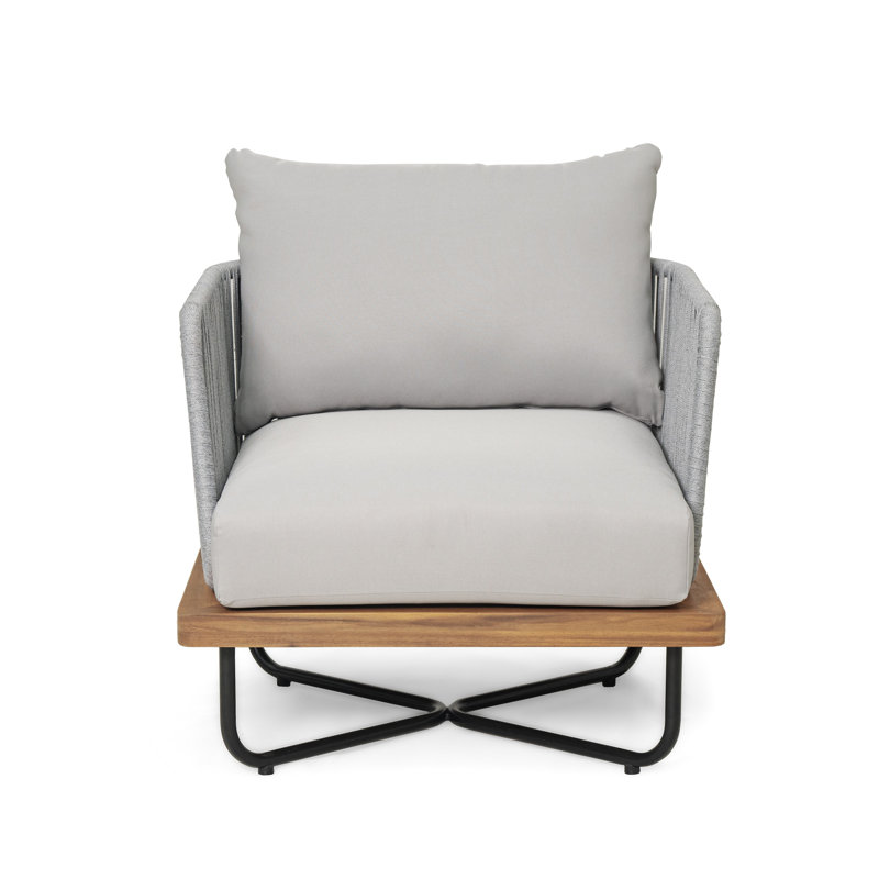 Blaine Outdoor Acacia Wood Rope Woven Club Chair 