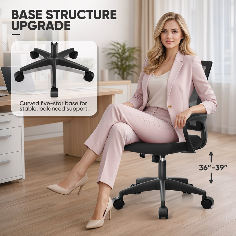 Chaise de bureau ergonomique, chaise de bureau en filet, chaise de travail roulante à hauteur réglable et support lombaire