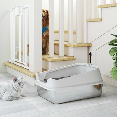 XL Cat Litter Box Stainless Steel, High Sided with Litter Scoop Grey