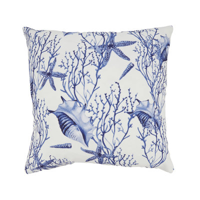 Coussin décoratif intérieur et extérieur en polyuréthane bleu nautique et corail l 18 po x L 18 po