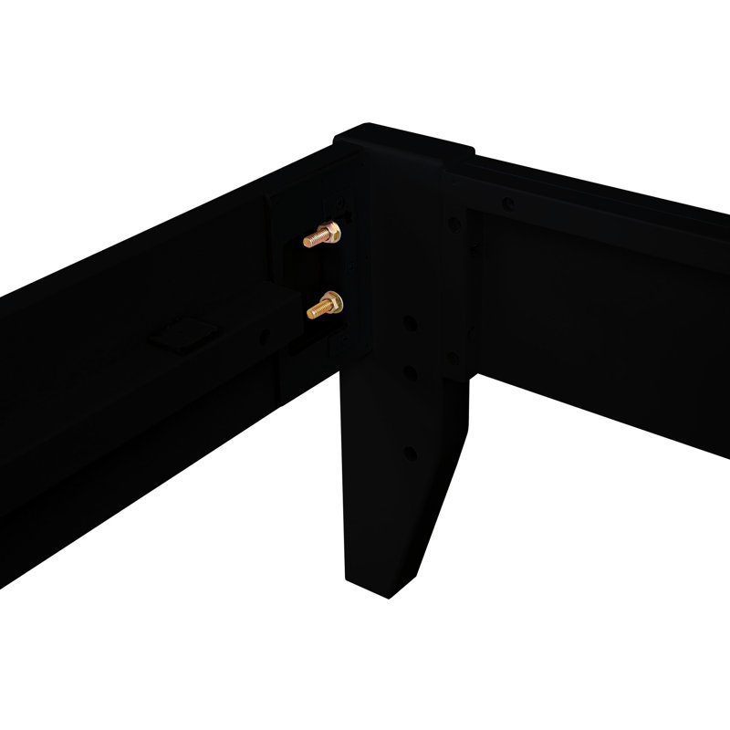 Très grand lit noir Universal Eastern, look moderne et élégant, conception à lattes pour un excellent support de matelas, construction en bois, installation de la tête de lit pré-percée