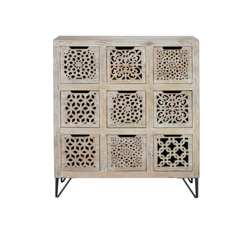Sabina Solid Wood 88 cm W Chest of 9 Drawers