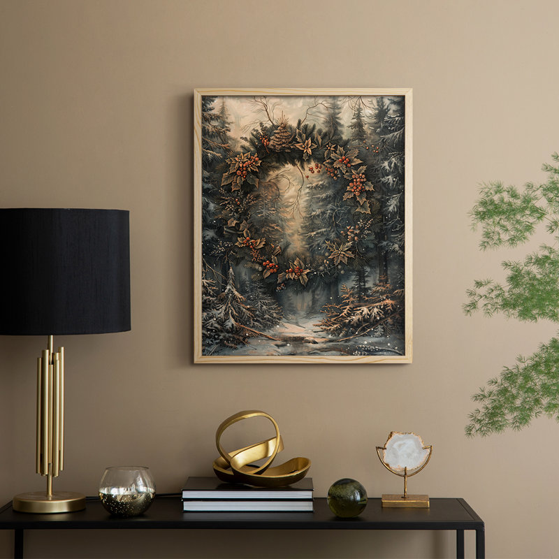 «Christmas Holiday» DCXXVI, reproduction d'art encadrée - bois massif, H 21 po x l 17 po, Naturel