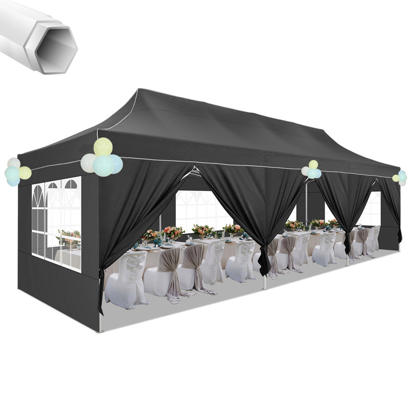 10×30 FT Pop Up Heavy Duty Party Tent with Walls Canopy Commercial Tent with Metal Frame, Black