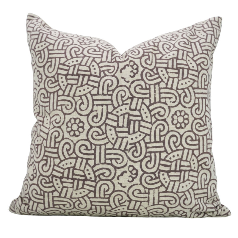 Coussin à motif de fleurs fabriqué à la main Fabividine, Carré 22 po, Imprimé floral brun Choclate