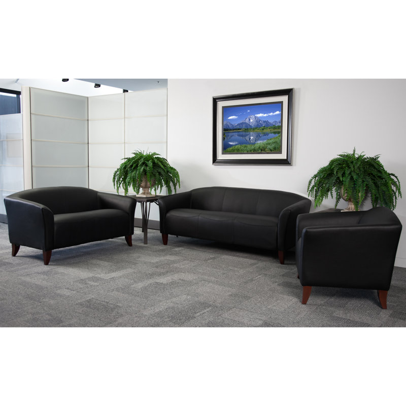 Black LeatherSoft 3-Piece Reception Set with Hardwood Feet