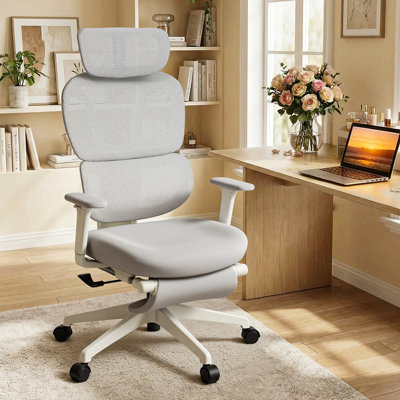Ergonomic Mesh Task Chair, High Back Office Chair with 3-Level Recline Lock, Task Chair with Adjustable Headrest & Armrest & Backrest, Lumbar Support, and Retractable Footstool