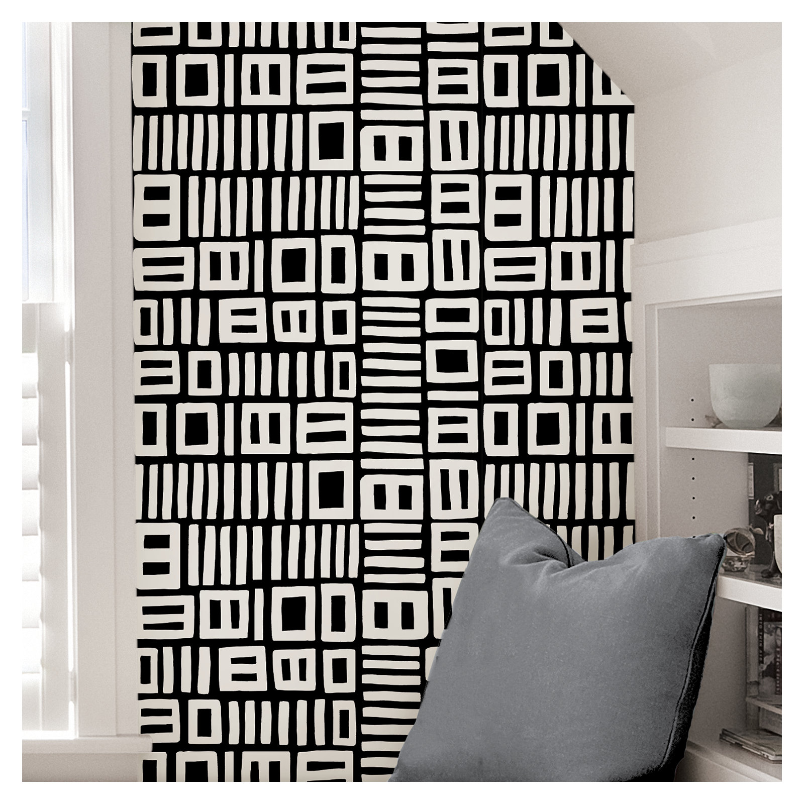 Ellie Peel & Stick Geometric Wallpaper, Black/White