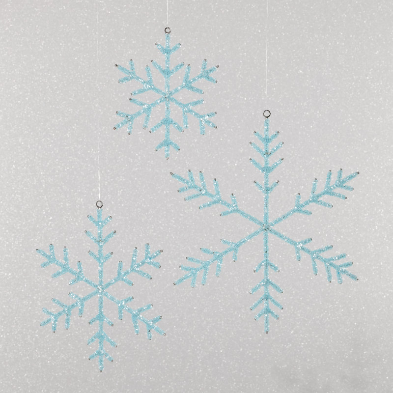 Ensemble de 12 décorations de Noël en forme de flocons de neige suspendus, Bleu, H 6 po x l 6 po x P 0,25 po