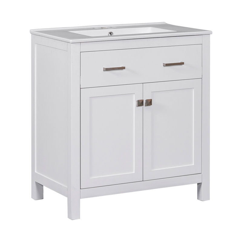 Meuble-lavabo simple avec lavabo en céramique, Blanc, Chrome