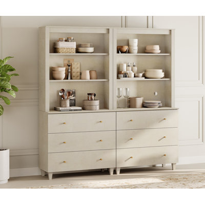 71" Tall Pantry Cabinet With 6 Smooth-Glide Drawers, Modern Farmhouse 2-Column 3-Tier Kitchen Storage Organizer With Adjustable Shelf For Dining Room