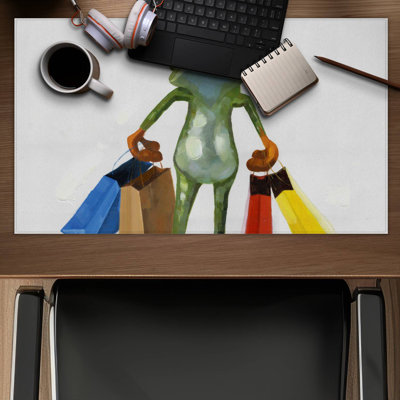 Funny frog with shopping bags - 14.00"x24.25" Desk mat