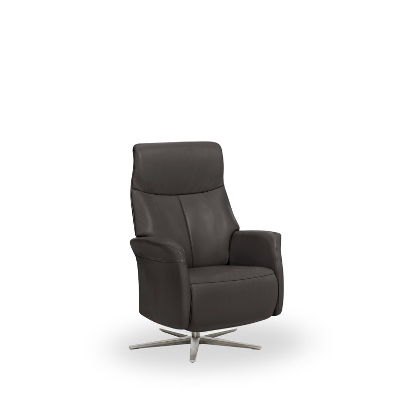Mcclinton 74cm Wide Genuine Leather Swivel, Anthracite-Dark Grey