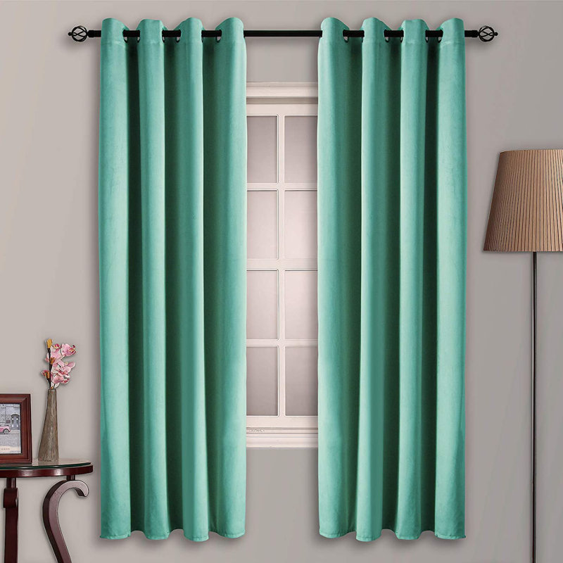 Abbie Home Velvet Noise Reducing Blackout Grommet Curtain Panels for Bedroom & Living Room, Green, 52" W x 72" L