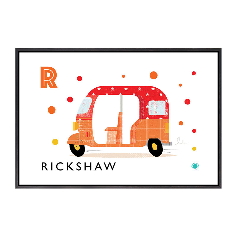 R Is for Rickshaw - imprimé, Pas de tapis, H 18 po x l 26 po x P 1,5 po, Toile avec cadre noir patiné