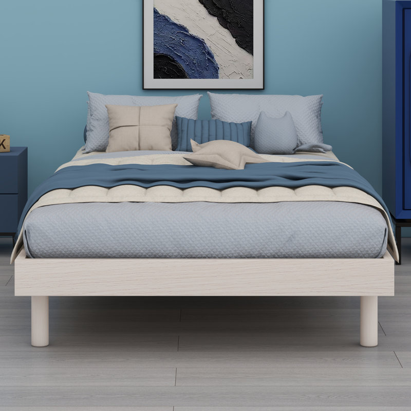 Modern Design Floating Platform Bed Frame, Twin, White Washed