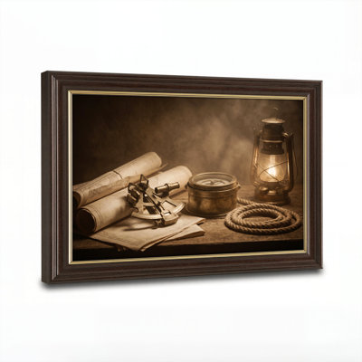 Art mural antique sur toile encadré doré pour le salon, la chambre à coucher, le bureau ou le vestibule - Décoration murale décorative avec aventure rétro