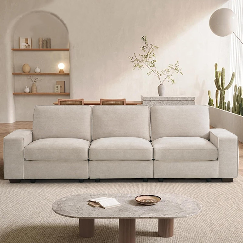 Canapé modulaire à accoudoirs carrés Ebern Designs Judeth, 3, Beige
