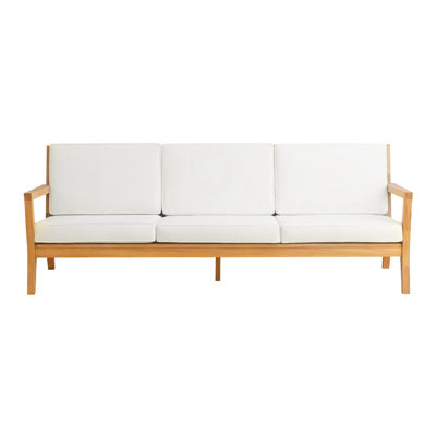 Carenen Outdoor Solid Teak Wood 3-Person Sofa with Cushions