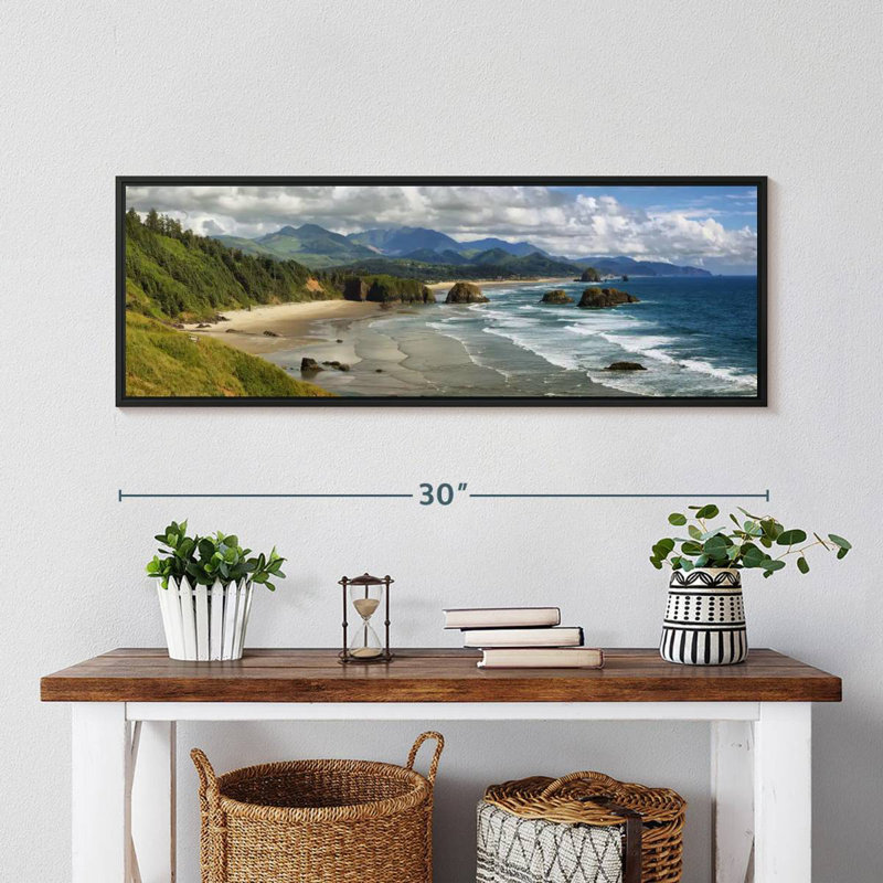 Cannon Beach Coast, 31 po x 11 po, Cadre flottant noir