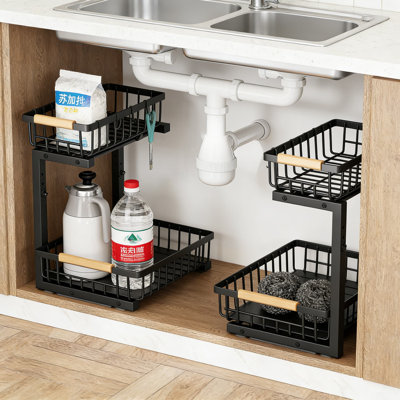 Under Sink Organizer, 2-Tier Pull Out Slide Out Cabinet Organizer Shelf With Adjustable Height, L-Shaped Design For Kitchen Bathroom Pantry And Laundry Cabinet Storage, 2 Pack