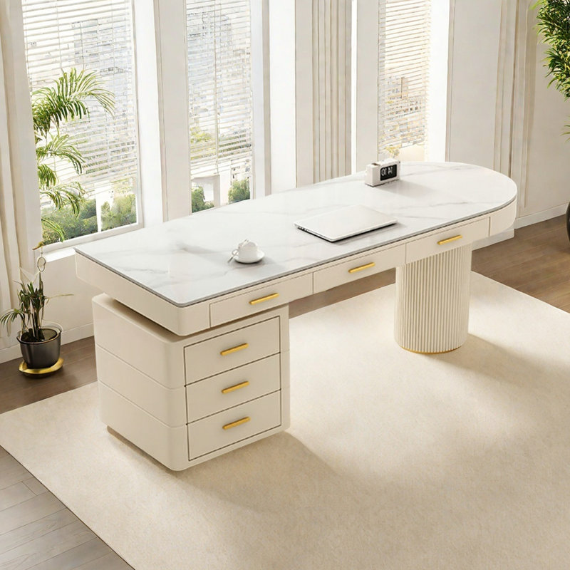 Bureau blanc pur en pierre frittée, H 29,53 po x l 70,87 po x P 27,56 po